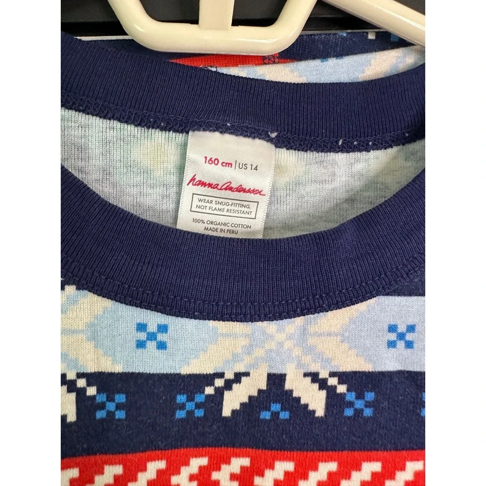 Hanna Andersson Size 160 12 Navy Fair Isle Print Holiday Organic Pajamas LJs